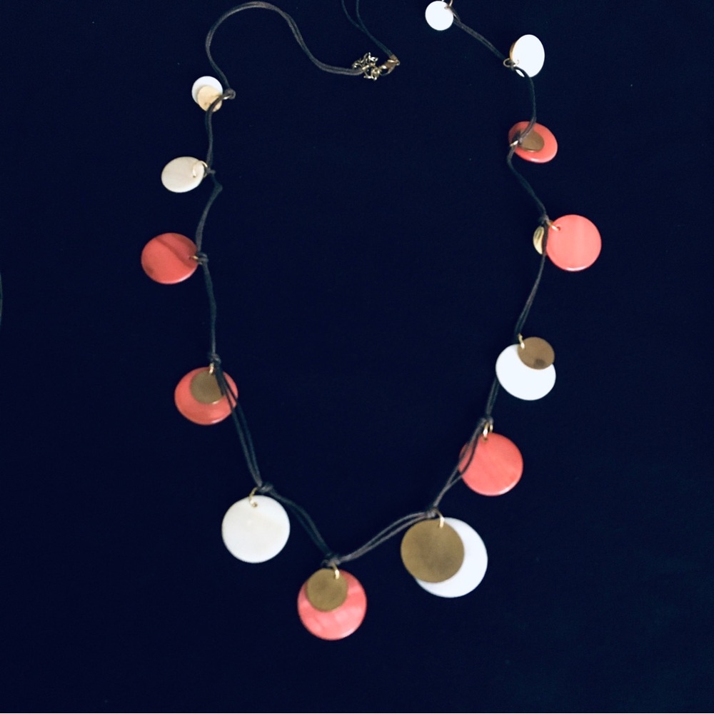 Pink and White Round Pendant Shape Long Sweater Necklace